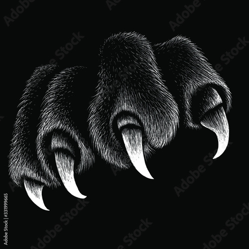 The Vector logo paw with  claws for T-shirt design or outwear. This drawing would be nice to make on the black fabric or canvas