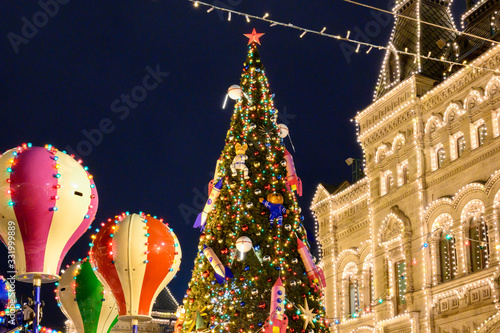 Christmas tree at "GUM-Fair" on Red Square, Moscow, Russian Federation, January 10, 2020