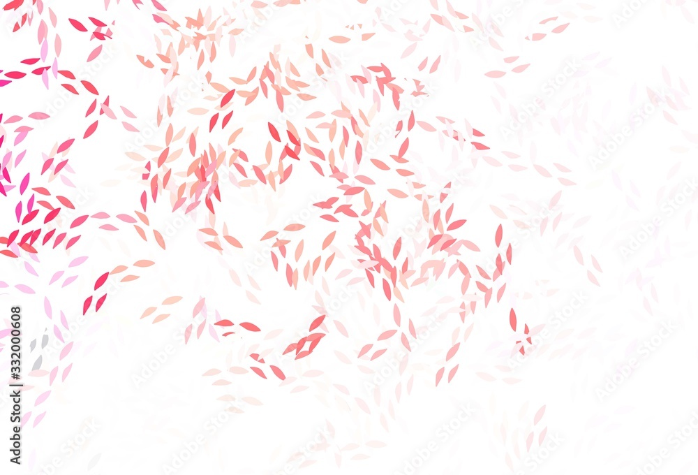 Light Red vector doodle template with leaves.