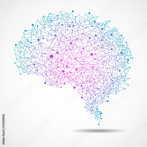 Abstract human brain of dots and lines, polygonal structure