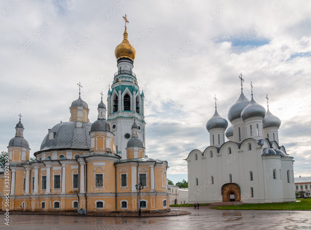 Bell tower of St. Sophia Cathedral, St. Sophia Cathedral and Cathedral of Bishops on Kremlin Square in center of Vologda, Russia Bell tower of St. Sophia Cathedral, St. Sophia Cathedral and Cathedral of Bishops on Kremlin Square in center of Vologda, Russia