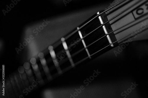 guitar close up in black and white 