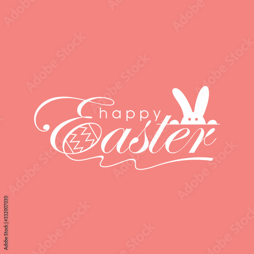 Happy Easter Script Lettering Logo Icon Vector Background Template. Bunny Rabbit Graphic Design.	