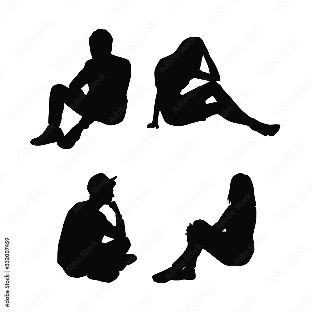 Set of vector silhouettes of men and women , a group of business people ...