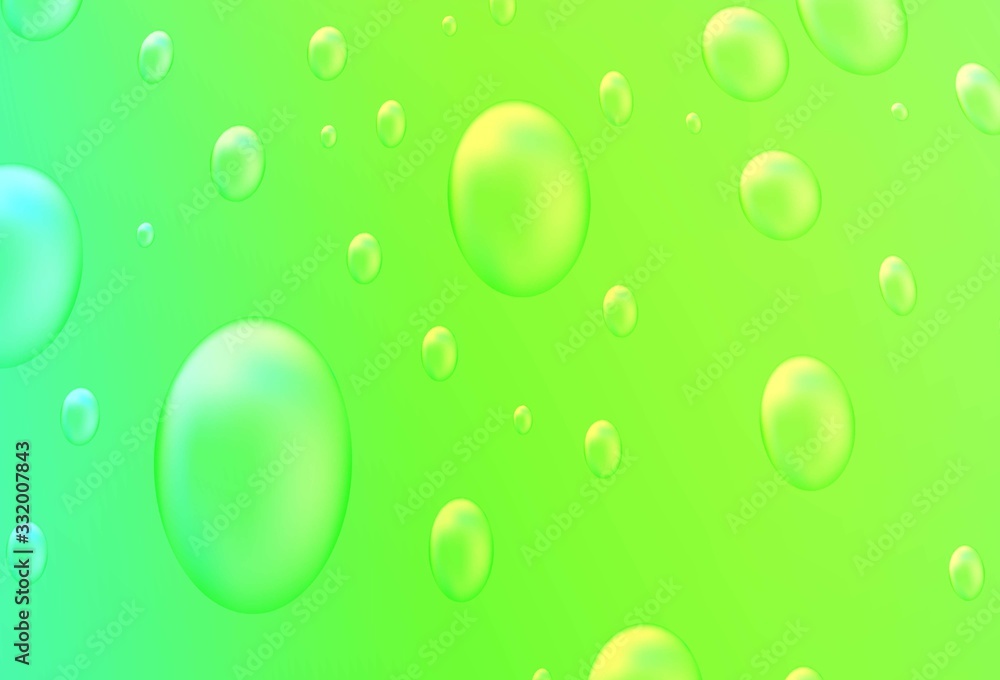 Light Blue, Green vector pattern with spheres. Glitter abstract illustration with blurred drops of rain. Completely new template for your brand book.