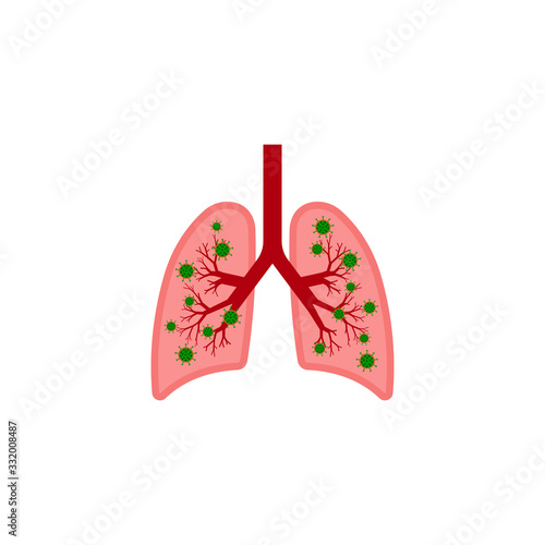 Lungs disease icon. COVID-19 in human lungs. Vector illustration. Flat design.