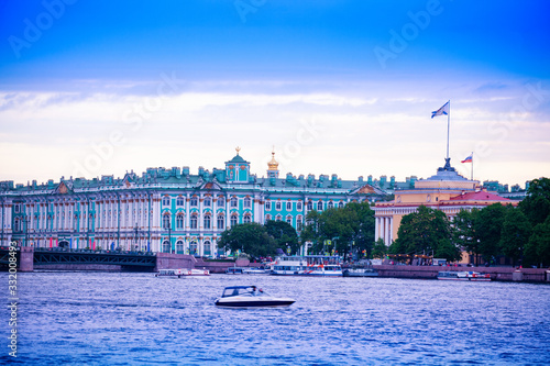 Winter Palace or Zimnij dvorets in Saint Petersburg over River Neva, Russia view from University embarkment photo