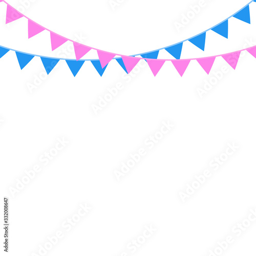 Pink and blue party flags. Baby Shower. Vector illustration.
