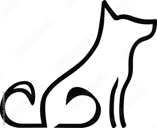 Dog silhouette in vector, pet illustration outline image, active dog figure in black color, isolated element for logo or icon design, web element