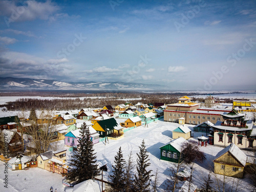Ivolginsky Datsan aerial view by winter  Buryatia  Russia