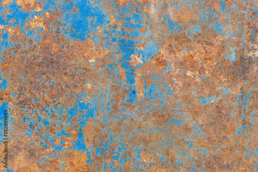 Old Weathered Blue Painted Corrugated and Damaged Metal Texture