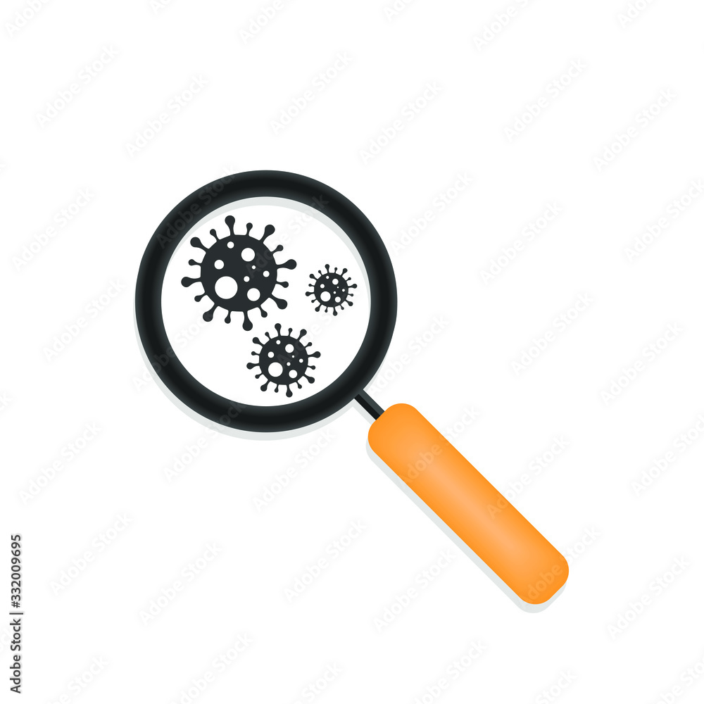 Coronavirus pandemic SARS-Cov-2 icon under magnifier. Image magnifying glass over Coronavirus disease 2019 (COVID-19) Vector illustration sign. Icon Vector EPS 10 Coronavirus pandemic SARS-Cov-2 icon under magnifier. Image magnifying glass over Coronavirus disease 2019 (COVID-19) Vector illustration sign. Icon Vector EPS 10