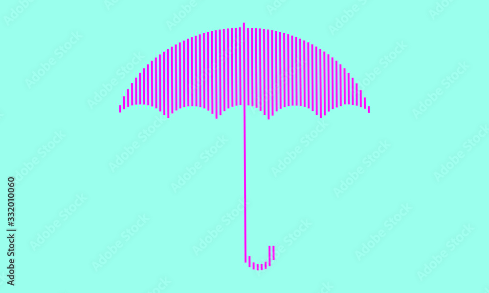 pink umbrella icon vector in line art on sky blue background. pink umbrella icon vector in line art on sky blue background.