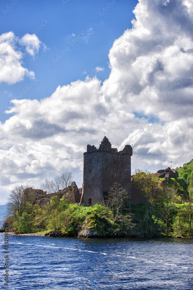 Grand Tower of the Urquhart Castle in Loch Ness in Scotland
