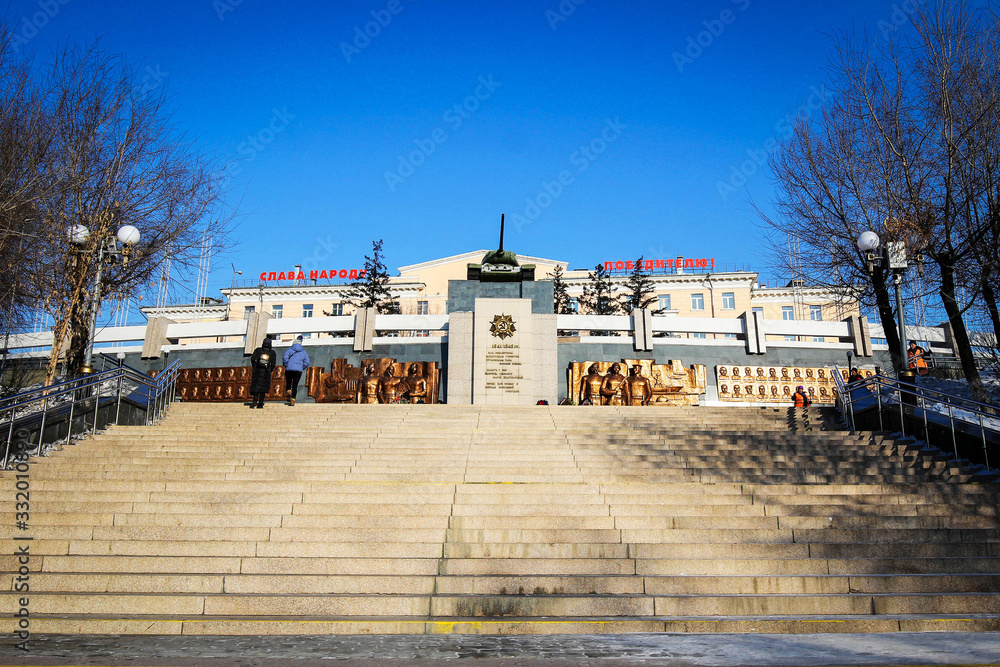 Great Patriotic War monument view in Ulan-Ude by winter, Russia Great Patriotic War monument view in Ulan-Ude by winter, Russia