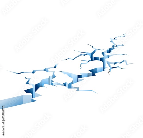 Vector crack in ice on white background. Cracked  fracture.