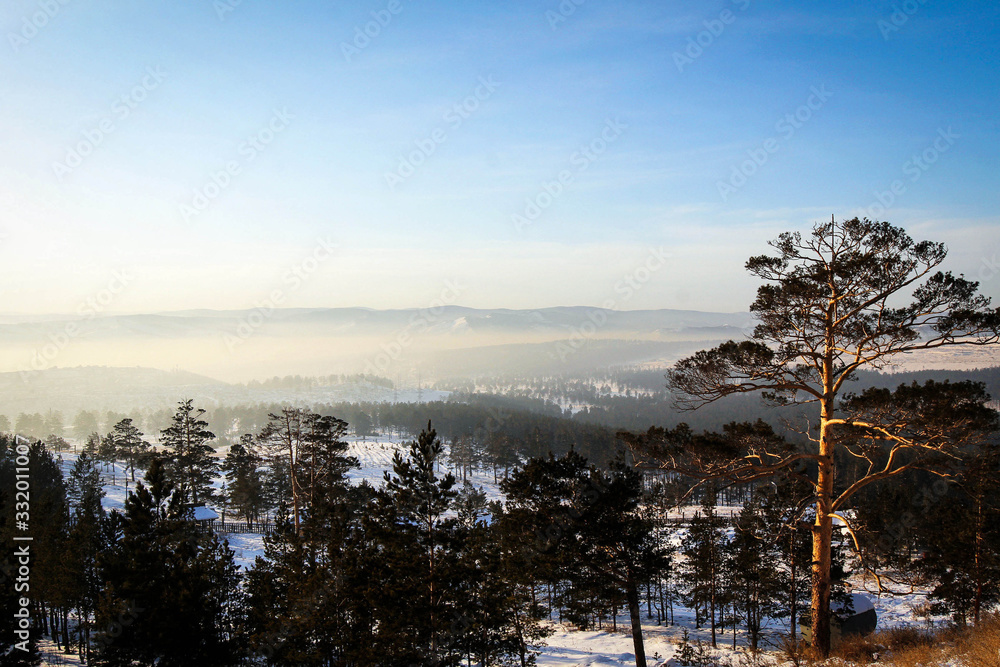 Scenic winter landscape view from Rinpoche Bagsha datsan mount by winter, Ulan-Ude, Russia Scenic winter landscape view from Rinpoche Bagsha datsan mount by winter, Ulan-Ude, Russia