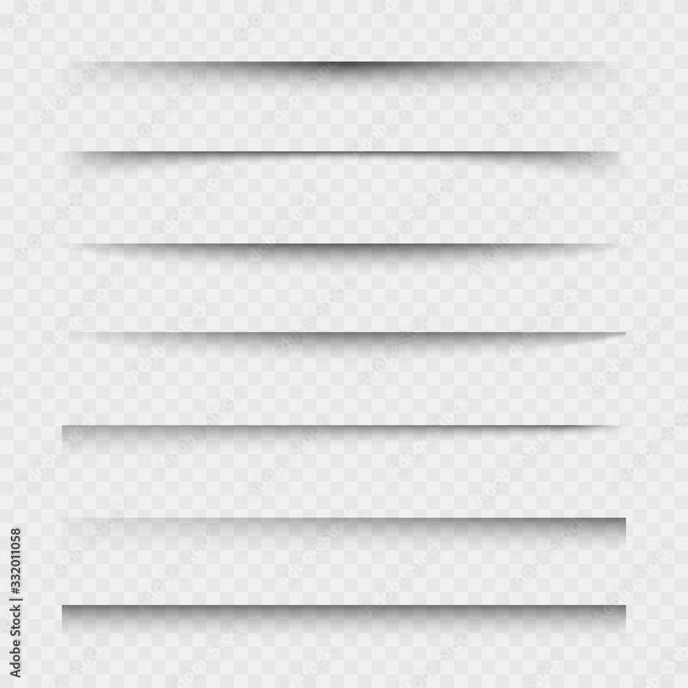 Transparent paper sheet shadow with soft edges. Set of vector elements for design. - obrazy, fototapety, plakaty 