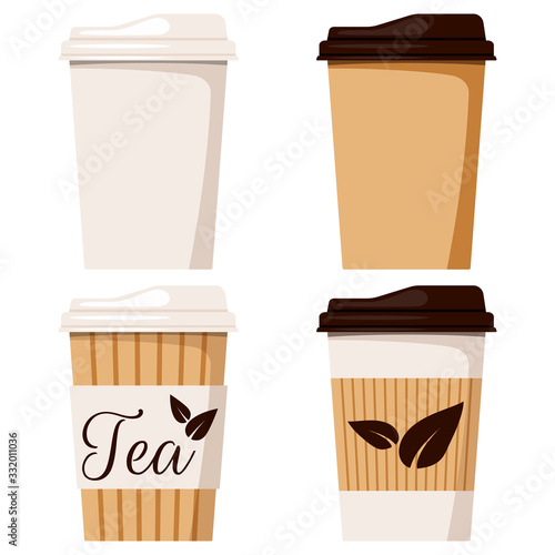 Tea cup with cap icon set vector illustration.