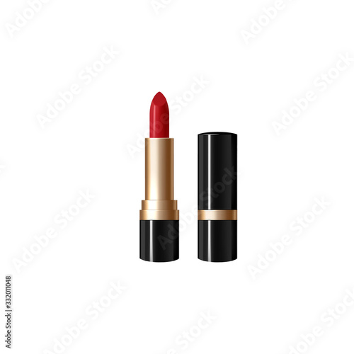 Realistic, red lipsticks. 3D vector illustration of lipstick photo