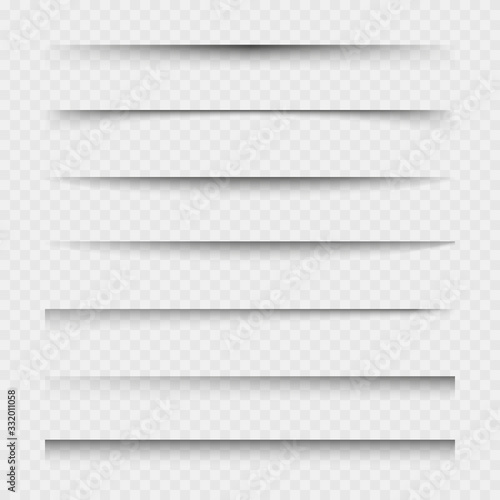 Transparent paper sheet shadow with soft edges. Set of vector elements for design.