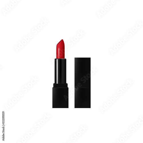 Realistic, red black lipsticks. 3D vector illustration of lipstick