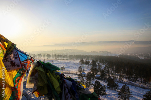 Scenic winter landscape view from Rinpoche Bagsha datsan mount by winter, Ulan-Ude, Russia photo