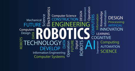 Robotics Word Cloud on a Blue Background