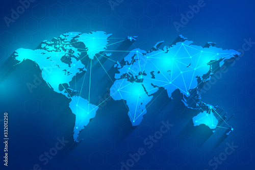 Global network connection blue background, vector