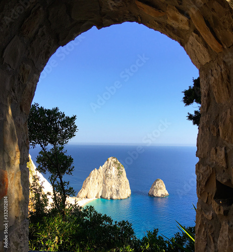 Window view on Zakynthos island in Greece