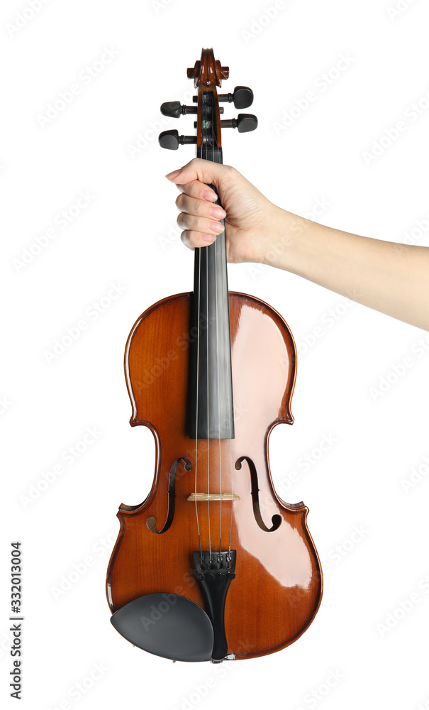 Obraz premium Woman with classic violin on white background, closeup