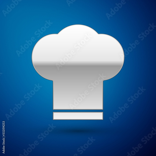 Silver Chef hat icon isolated on blue background. Cooking symbol. Cooks hat. Vector Illustration