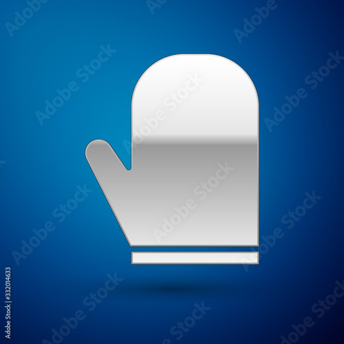 Silver Oven glove icon isolated on blue background. Kitchen potholder sign. Cooking glove. Vector Illustration