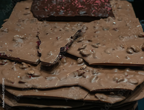 LUGANO, SWITZERLAND - MARCH 7, 2020: Huge chocolate bars in the chocholate store in Lugano photo