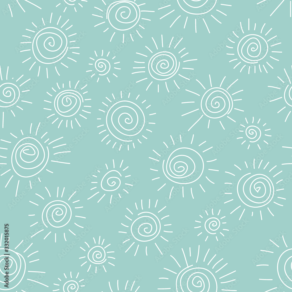 Simple pattern with doodle spiral sun. Hand drawn seamless pattern. Vector Simple pattern with doodle spiral sun. Hand drawn seamless pattern. Vector