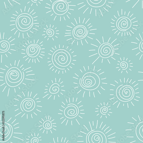 Simple pattern with doodle spiral sun. Hand drawn seamless pattern. Vector 