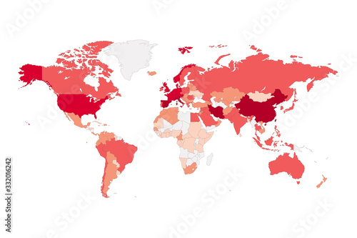 World map of Coronavirus Covid-19 infection spread. Global pandemic outbreak graphic.