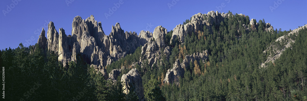 Panoramic view of The Needles on Needles Highway, Black Hills, near Mount Rushmore National Memorial, South Dakota