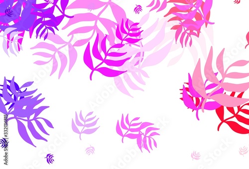 Light Purple  Pink vector doodle pattern with leaves.