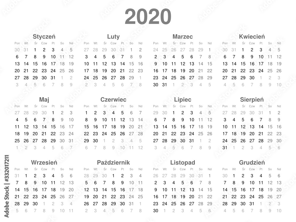 kalendarz 2020r kalendarz 2020r