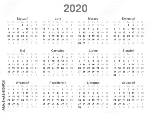 kalendarz 2020r