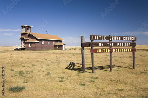 Obraz na plátne Little Brown Church on the Prairie, United Methodist, US 34, Hayes, South Dakota