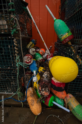 Portland wharfs, fishermen/lobstermen equipment, boats, and nautical gear - Portland, Maine. photo