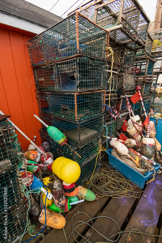 Portland wharfs, fishermen/lobstermen equipment, boats, and nautical gear - Portland, Maine. photo