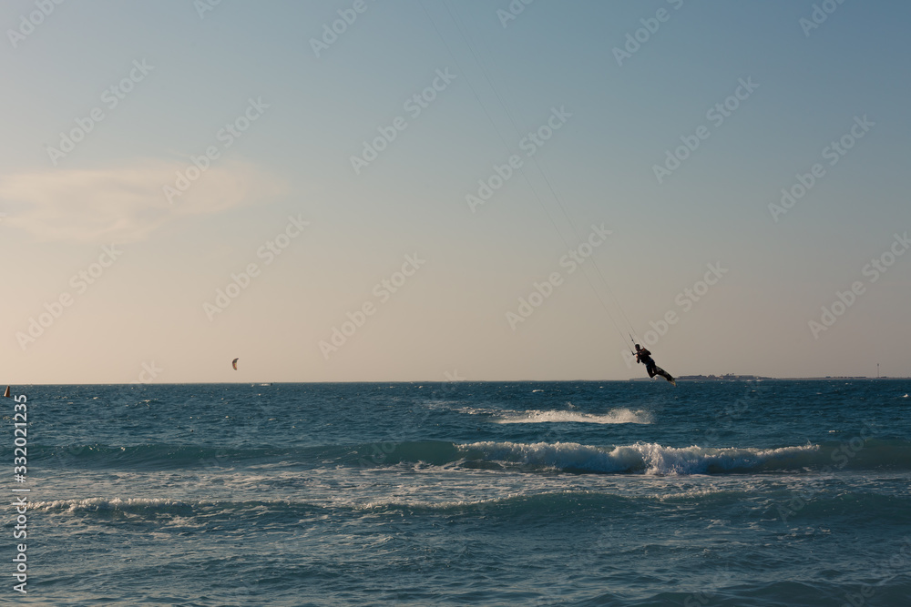 Fototapeta premium Kitesurfing, Kiteboarding action photos sea sport extreme