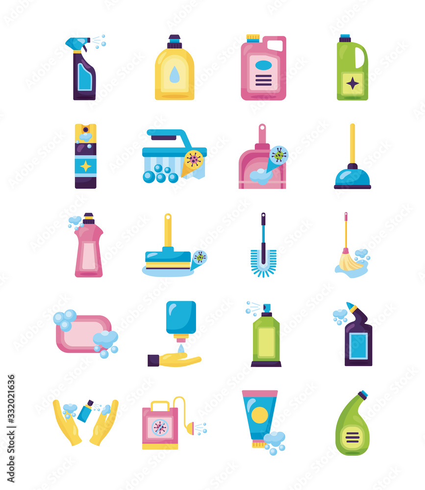 bundle of desinfectants set icons bundle of desinfectants set icons