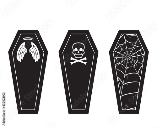 Halloween Coffin Black and White Vector Icon Set