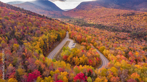 Amazing view of Kancamagus Highway in New Hampshire during Foliage season Autumn USA