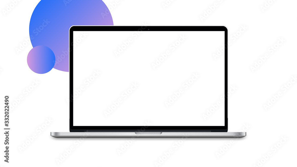mockup expensive laptop or computer monitor with blank white monitor on design neon background. 3d render. MacBook pro mockup expensive laptop or computer monitor with blank white monitor on design neon background. 3d render. MacBook pro