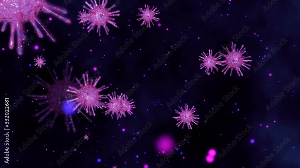 Coronavirus. Microscope virus flying in space. Virus cells flowing corona virus cells concept. Loop Coronavirus. Microscope virus flying in space. Virus cells flowing corona virus cells concept. Loop